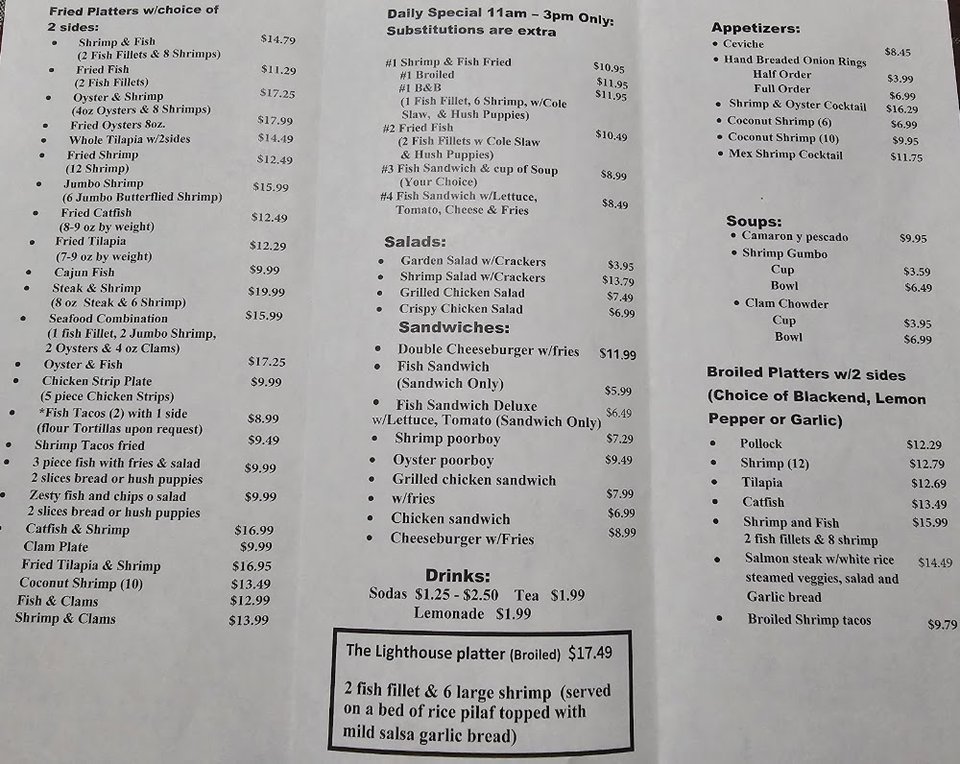 A menu focused on classic seafood plates.